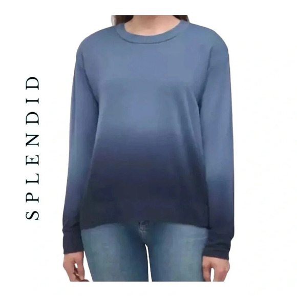 1462. SPLENDID PULLOVER SWEATER‎ OMBRE COLOR PATTERN IN SLATE BLUE COLOR SIZE SM - Picture 1 of 12